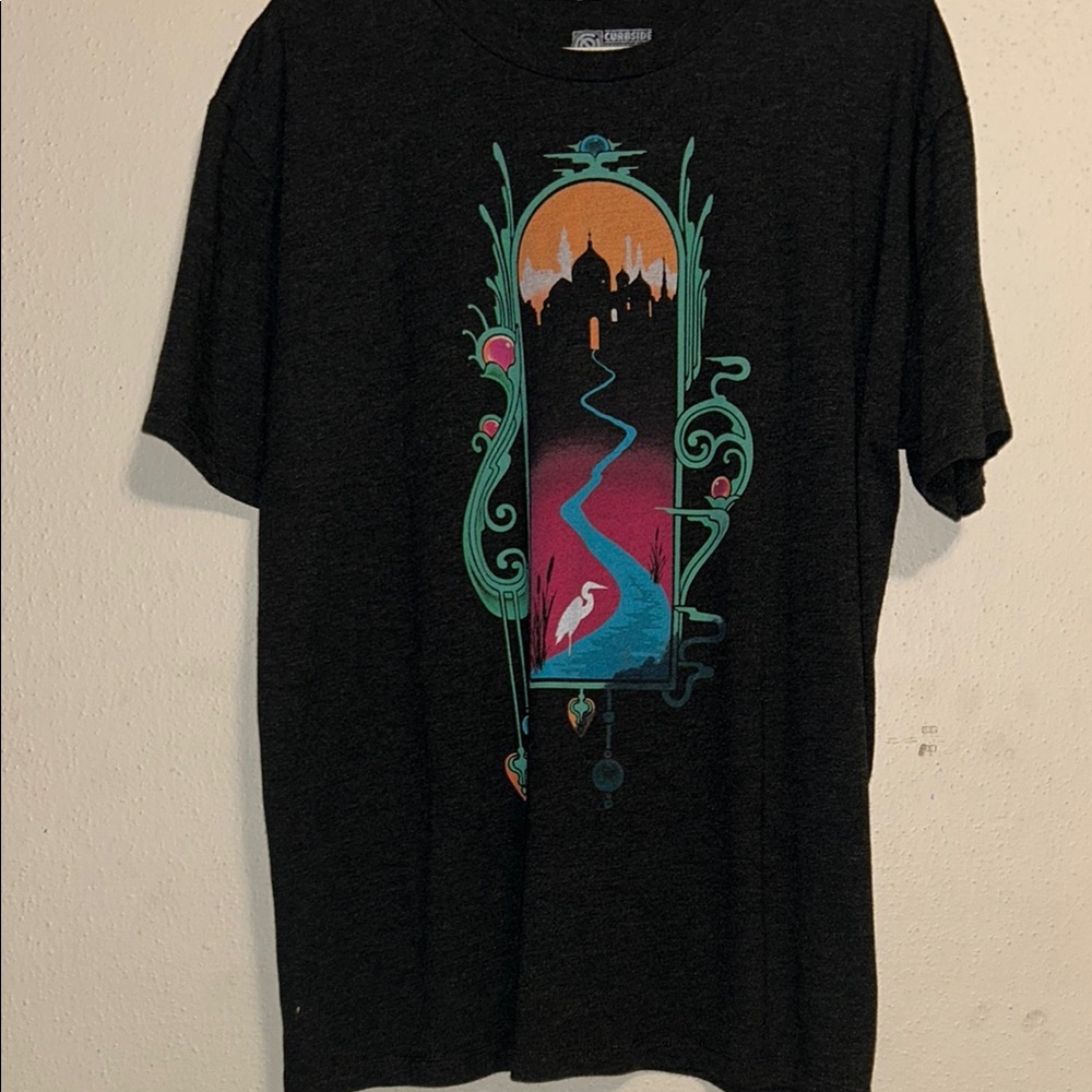 Black Artistic Short Sleeve Tee with Vibrant Design